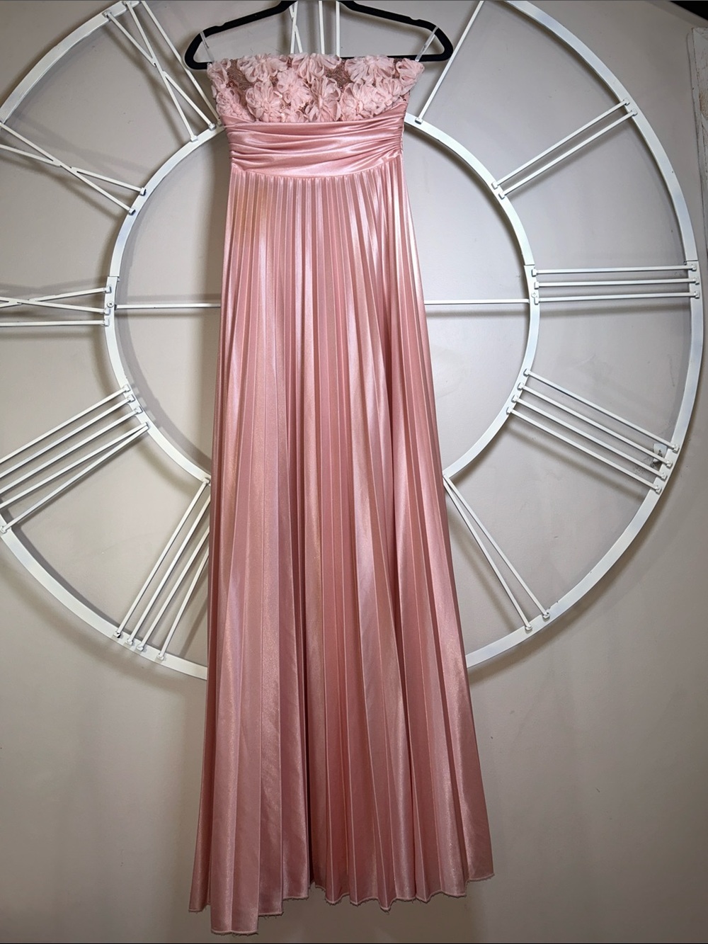 Vintage Speechless Pink Strapless Maxi Dress with Floral Bodice